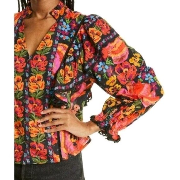 NWOT FARM Rio Black Spring Banana Multicolor Long Sleeve Shirt Size Small - Picture 3 of 8